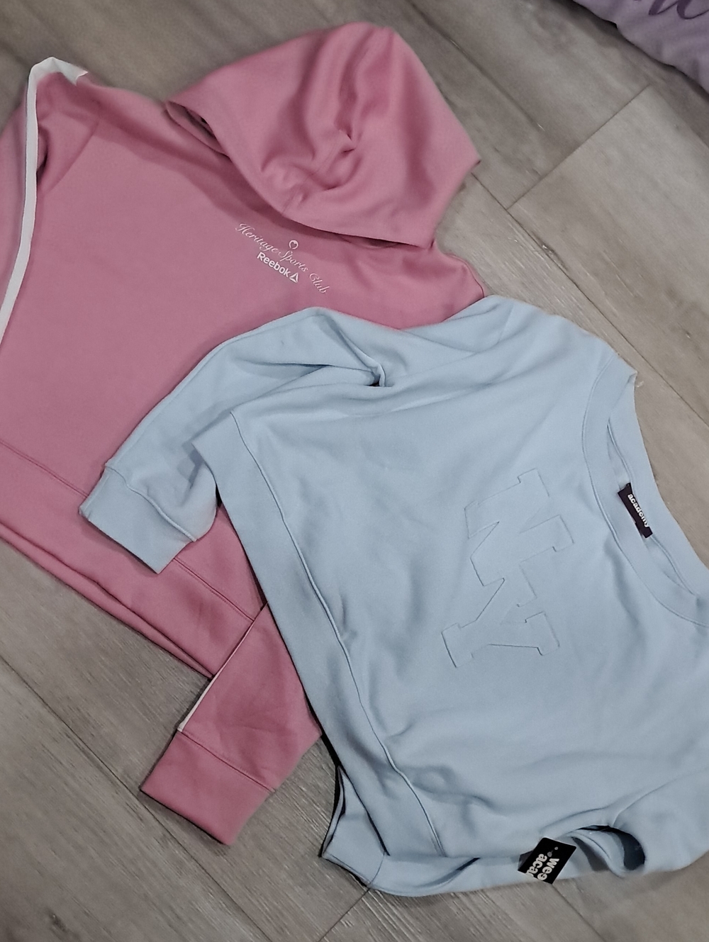 Bundle )Reebok Pink Hoodie and Light Blue Crewneck Duo